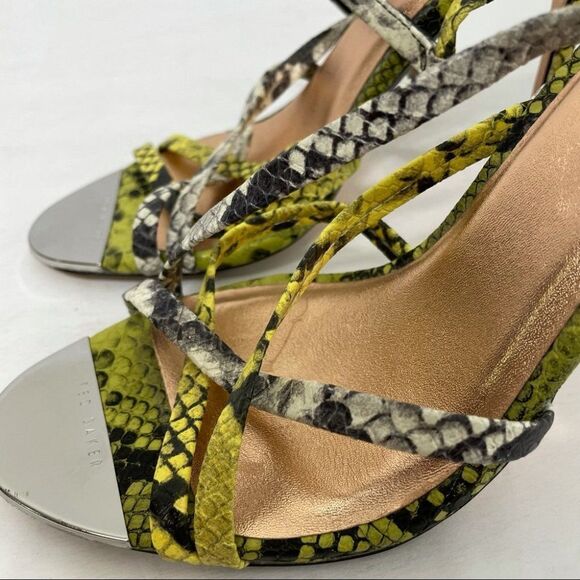 Ted Baker Theanaa Snakeskin Embossed Leather Heeled Sandals Neon Yellow size 37 - Picture 8 of 15